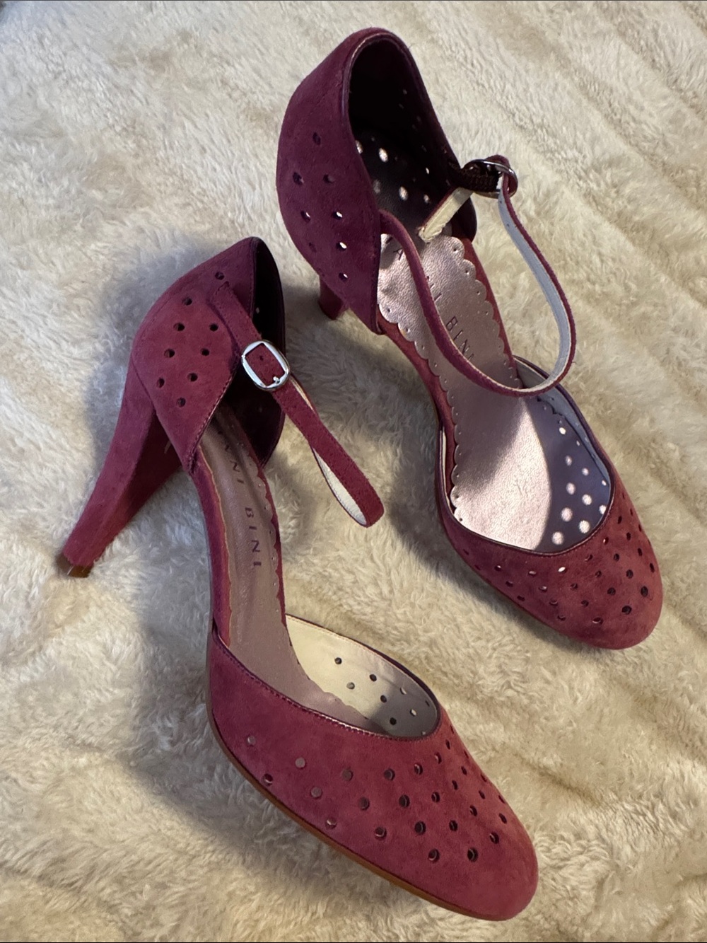 Gianni Bini Burgundy Suede Peep-Toe Slingback Heels